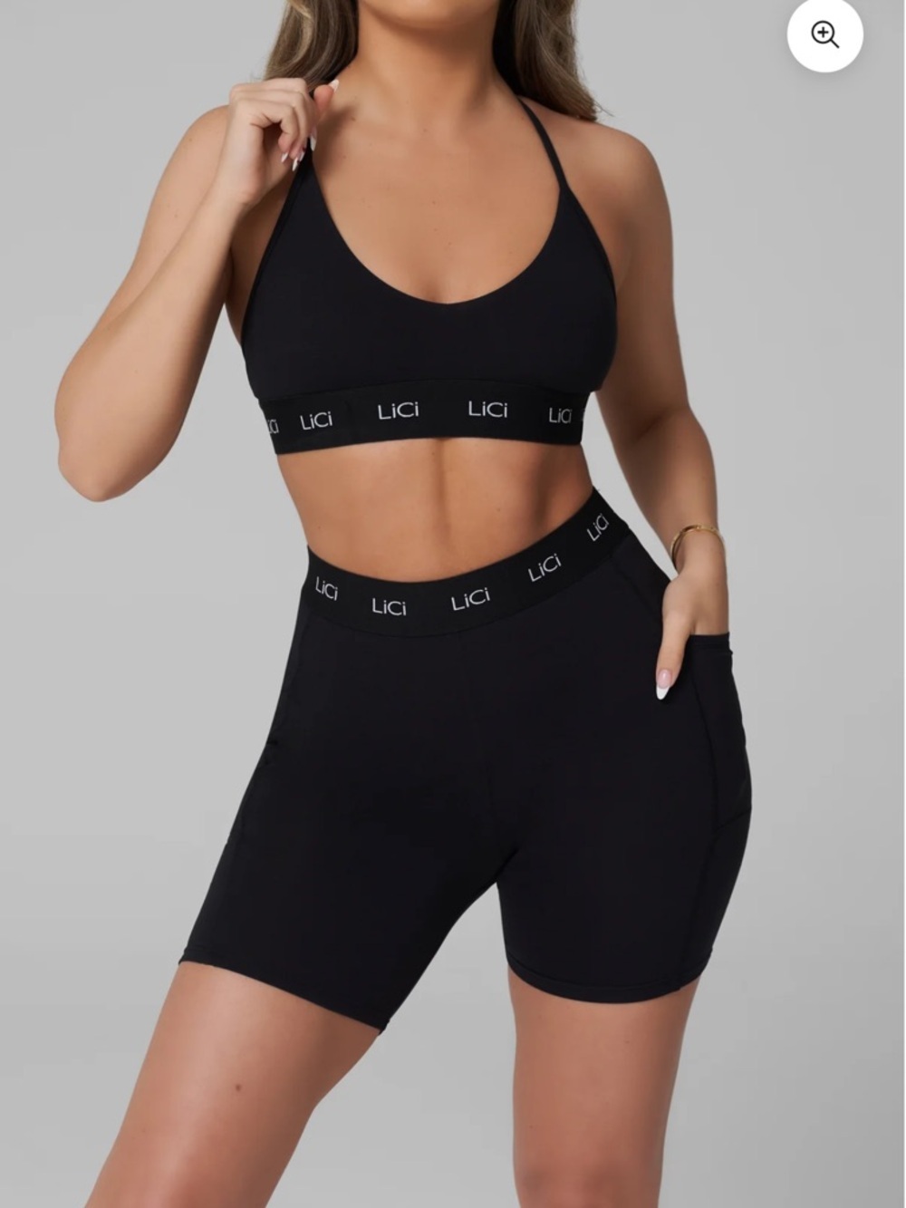 Lici Fit: Black Strappy Bralette and Biker Shorts Set - Picture 2 of 12